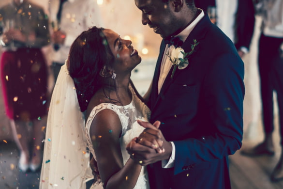 bride and groom embracing